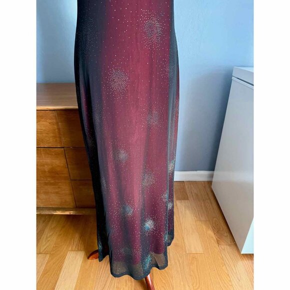 90’s Y2K Sparkly Black Mesh Overlay Red Maxi Dress Whimsigoth Fairy Grunge M/L - Picture 9 of 11